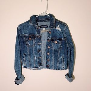 Cropped medium wash denim jacket